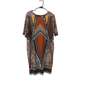 Chico's Large Dress 2.5 Tribal Ethnic Animal Print Sheath Dress Stretch EUC Boho